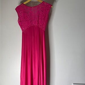Vintage Soft Moments Pink Lace Top Nylon Bottom Nightgown Small